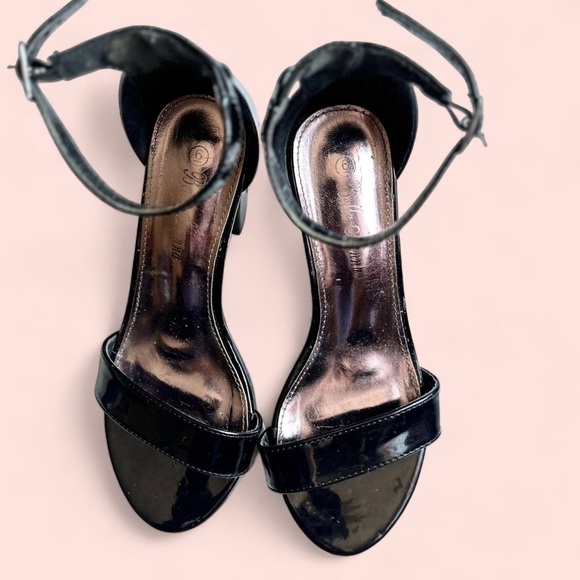 Black Patent Block Heel Sandals | Elegant Ankle Strap High Heels 👠✨ - Picture 1 of 5